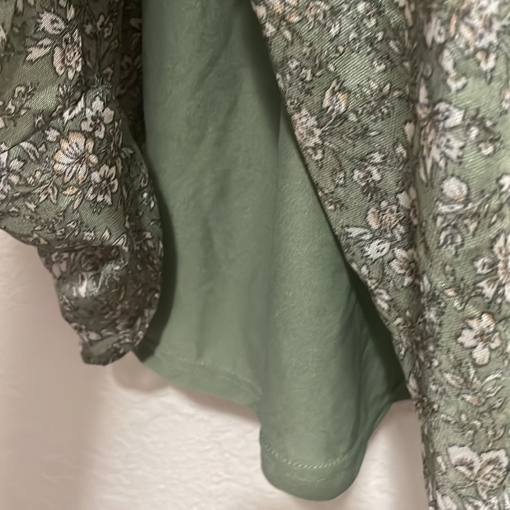 Anthropologie Olive Green Floral Tiered Mini Dress - Picture 8 of 9